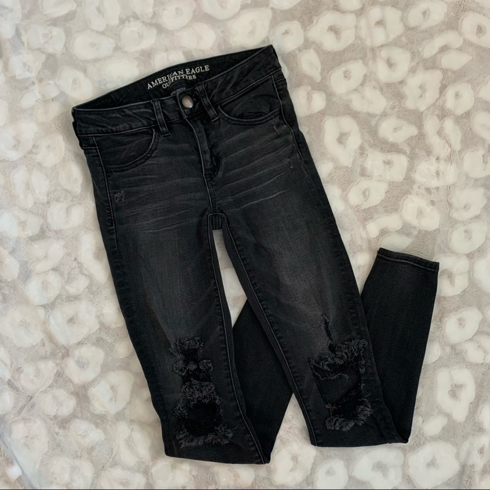 American Eagle Black Distress Jeggings Size 2